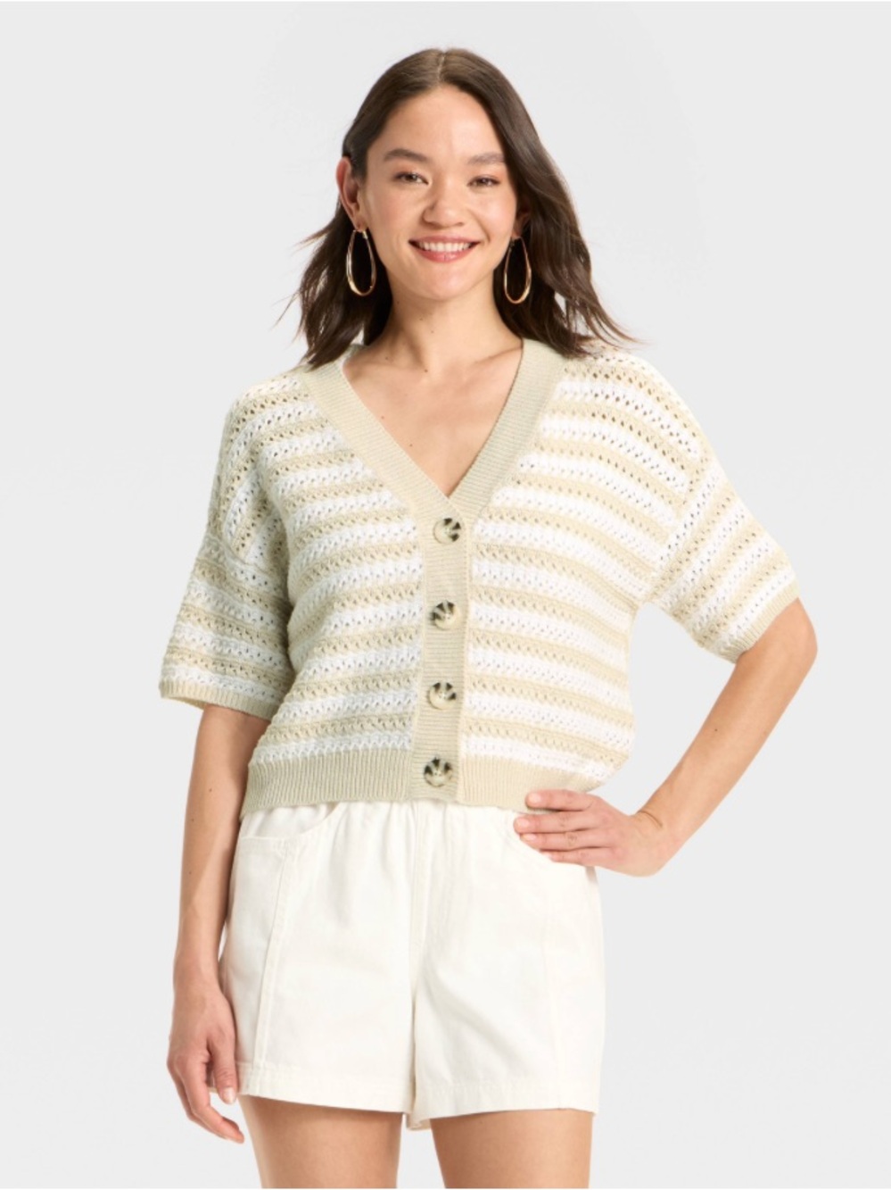 Universal Thread White & Cream Striped sweater top
